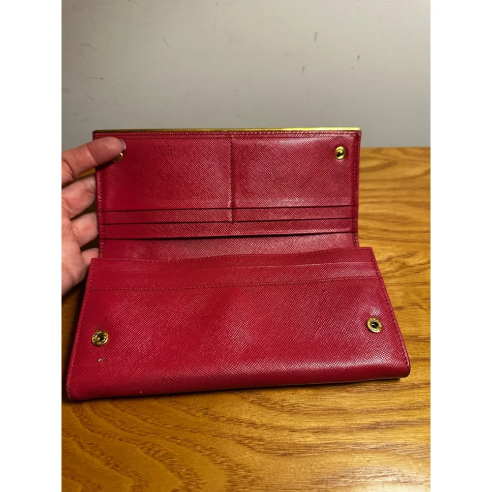 Prada Red Leather Long Flap Wallet